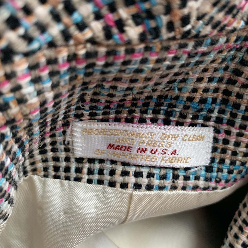 Vintage 80s raw silk blazer jacket multicolor 6 S - Picture 8 of 13